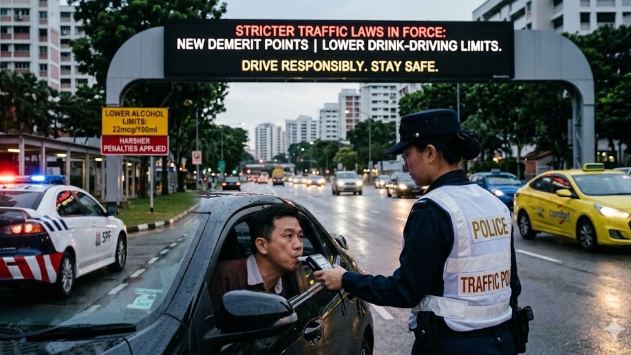 New Singapore Traffic Laws: Stricter Demerit Points and Lower Drink-Driving Limits Announced